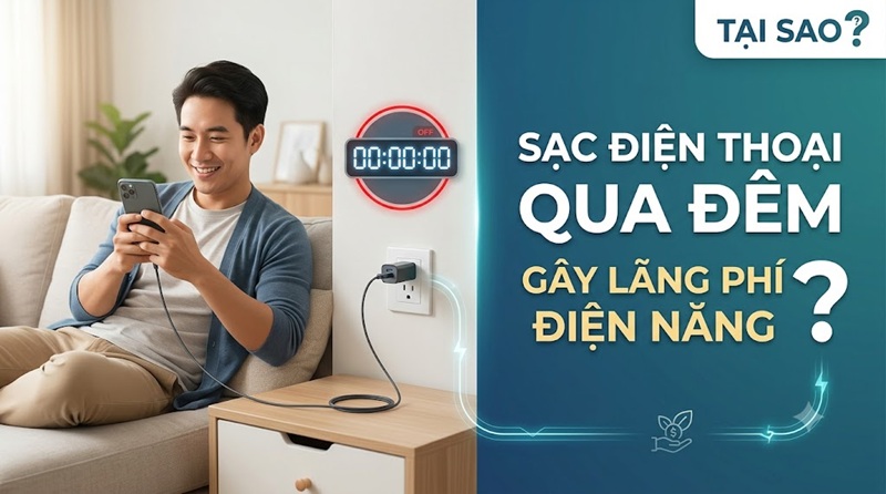 Tại sao sạc điện thoại để qua đêm lại gây lãng phí điện năng